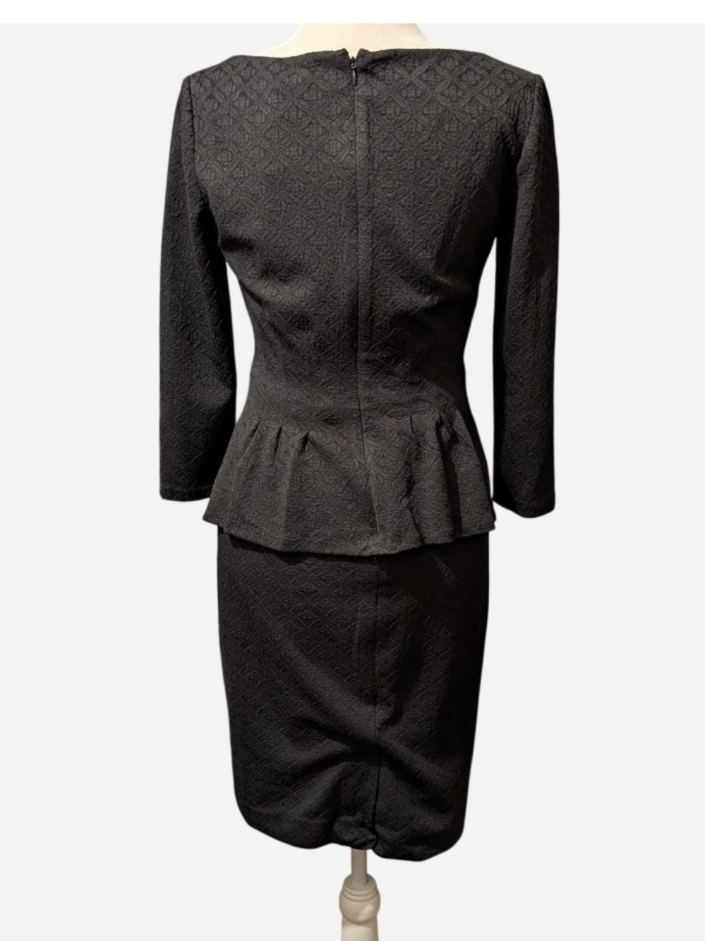 Lauren Ralph Lauren Black Textured Midi Peplum Dress - Picture 2 of 11